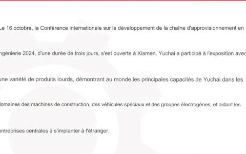 Soutenir l’expansion des entreprises publiques à l’étranger : Yuchai Intelligent Manufacturing brille lors de la Conférence 2024 sur le Développement de la Chaîne d’Approvisionnement en Ingénierie Internationale