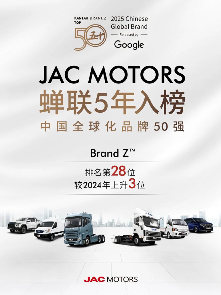 ​​JAC Group maintient sa présence pour la cinquième année consécutive dans le Top 50 des marques mondiales chinoises de BrandZ​​